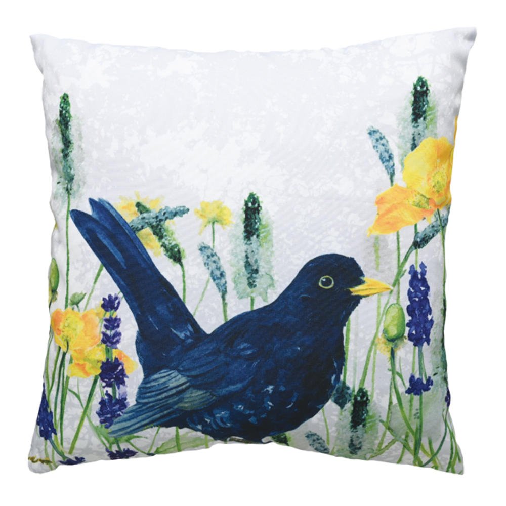 Tuppence A Bag Blackbird & Wildflowers Bird Cushion Gift Gifts
